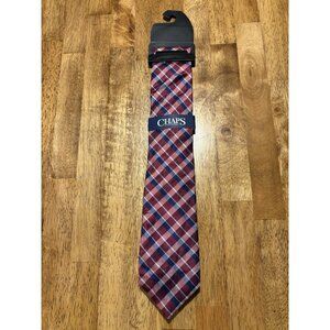 NEW Chaps West Park Plaid Neck Tie Red White Blue Quiet Luxury Classic Preppy